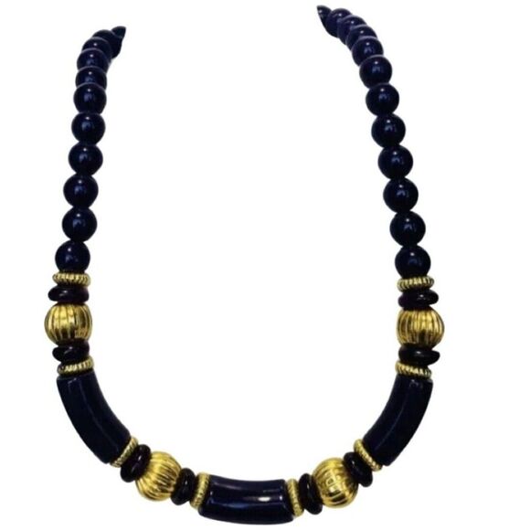 Trifari Womens Dark Purple Chunky Beaded Gold Tone Princess Vintage Necklace 18” - Picture 2 of 7